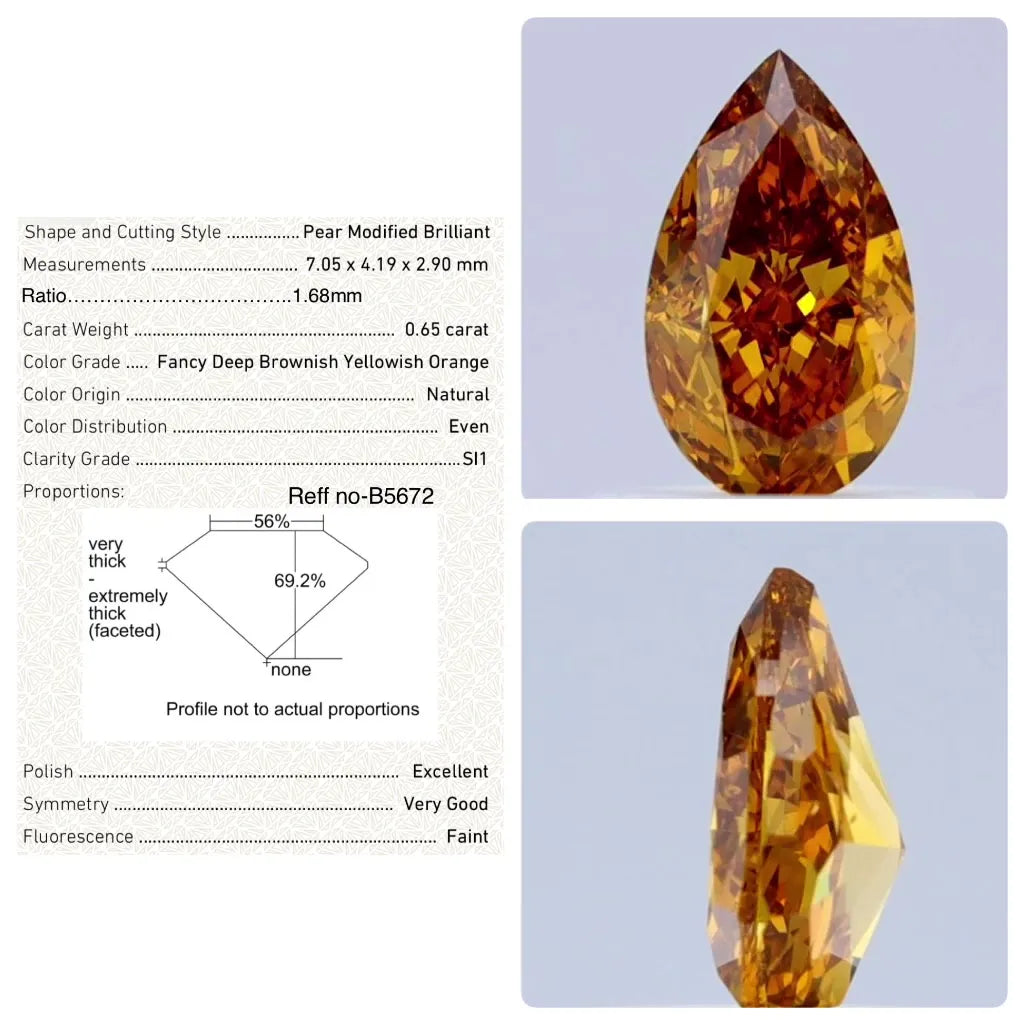 0.65ct Pear Natural Diamond (Colour Fancy Deep Orange, Clarity SI1, GIA Certified)