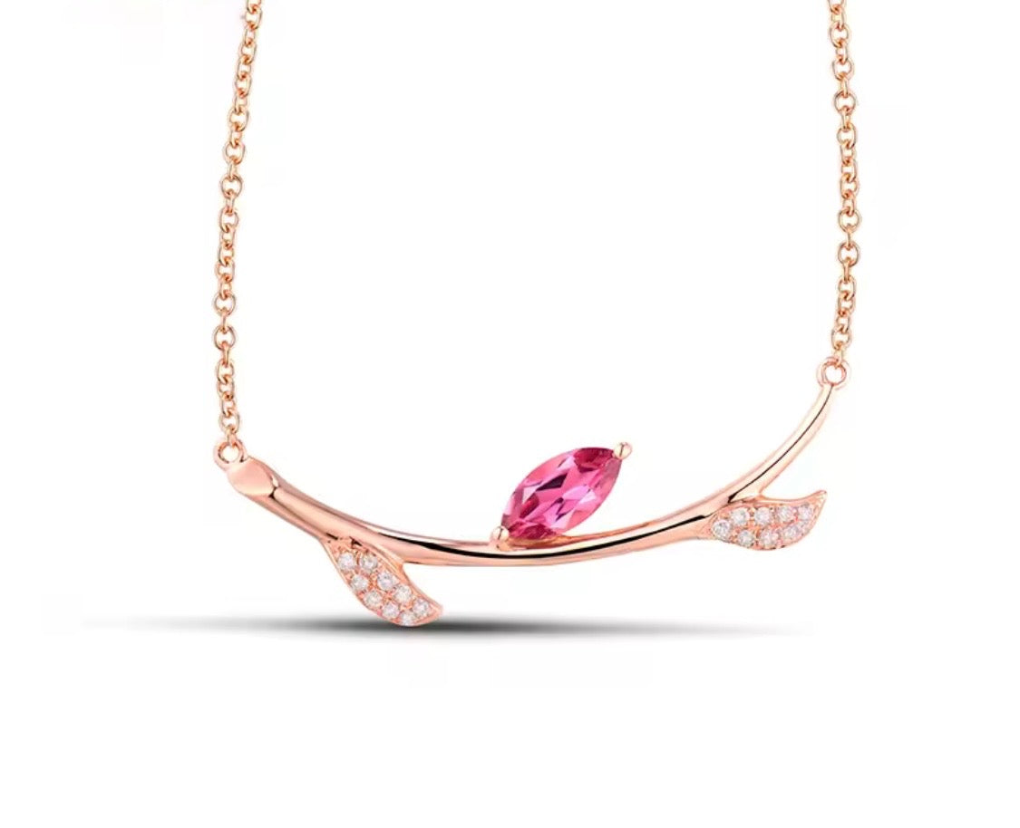 0.36 ct natural pink tourmaline and 0.06 ct diamond necklace in 18K rose gold