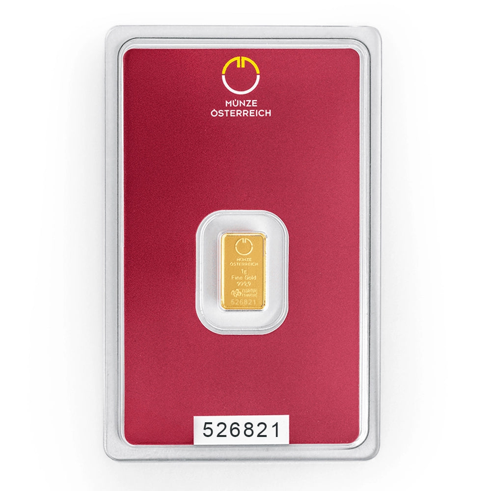 Investment gold bar 1 g Münze Österrech, front side