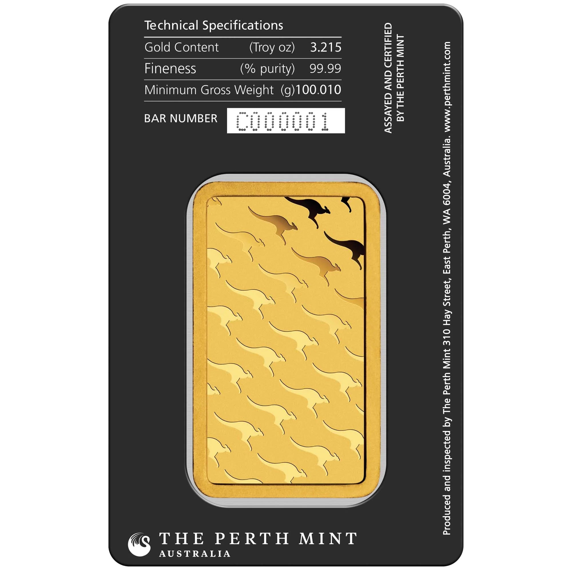 Investment gold bar 100g Perth Mint, back side