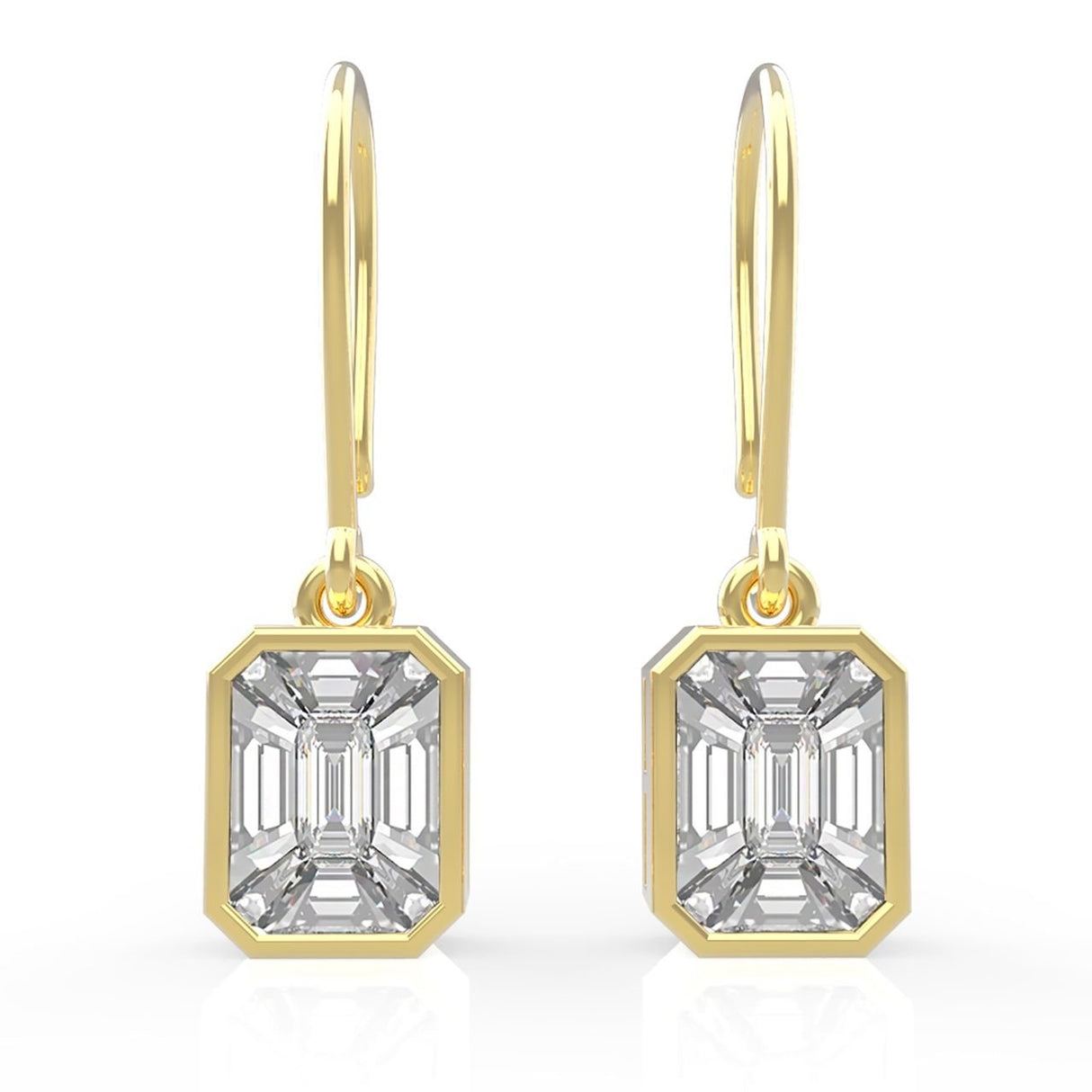 1.35 ct Illusion Diamond Drop Earrings – 18K Yellow Gold, Bezel & French Wire