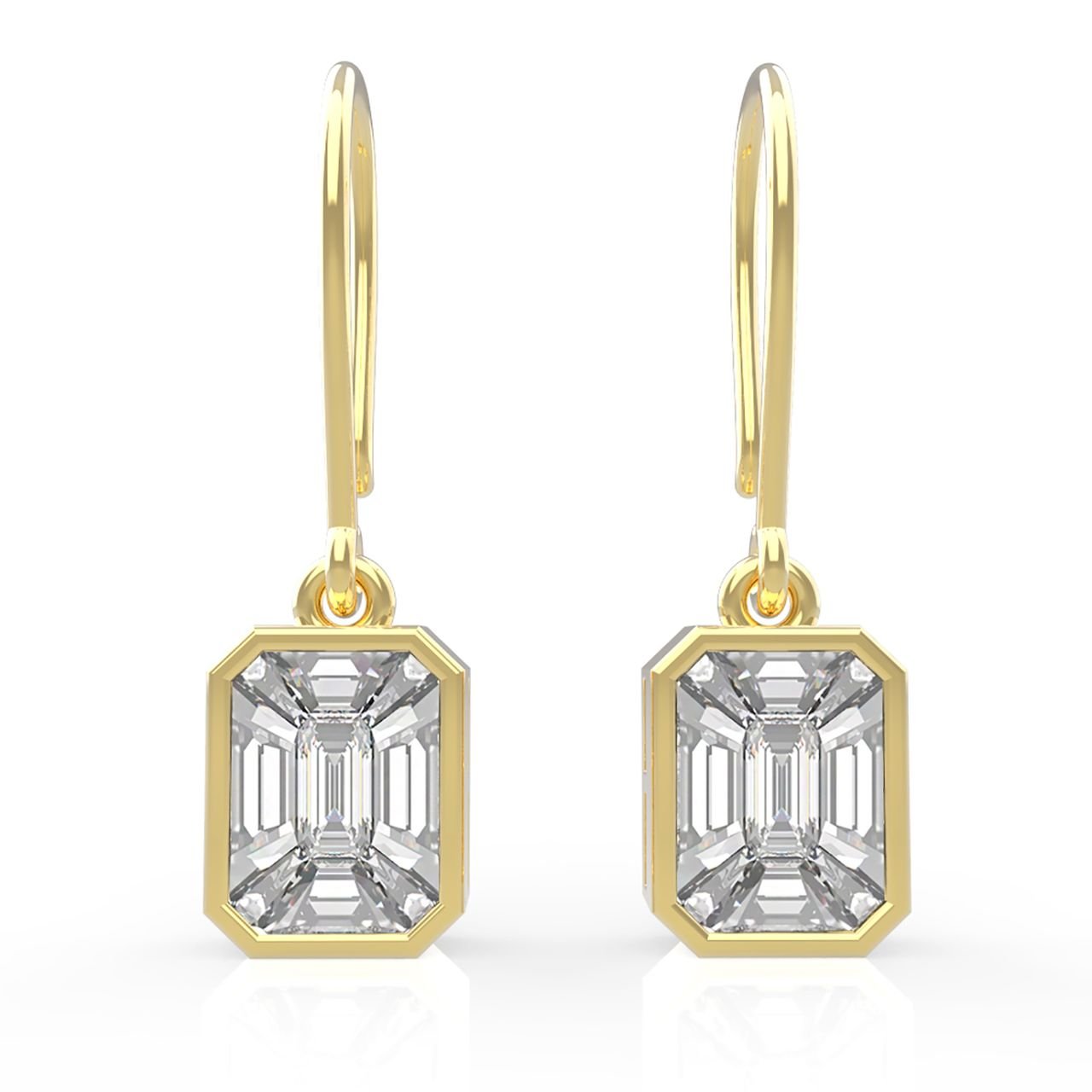 1.35 ct Illusion Diamond Drop Earrings – 18K Yellow Gold, Bezel & French Wire