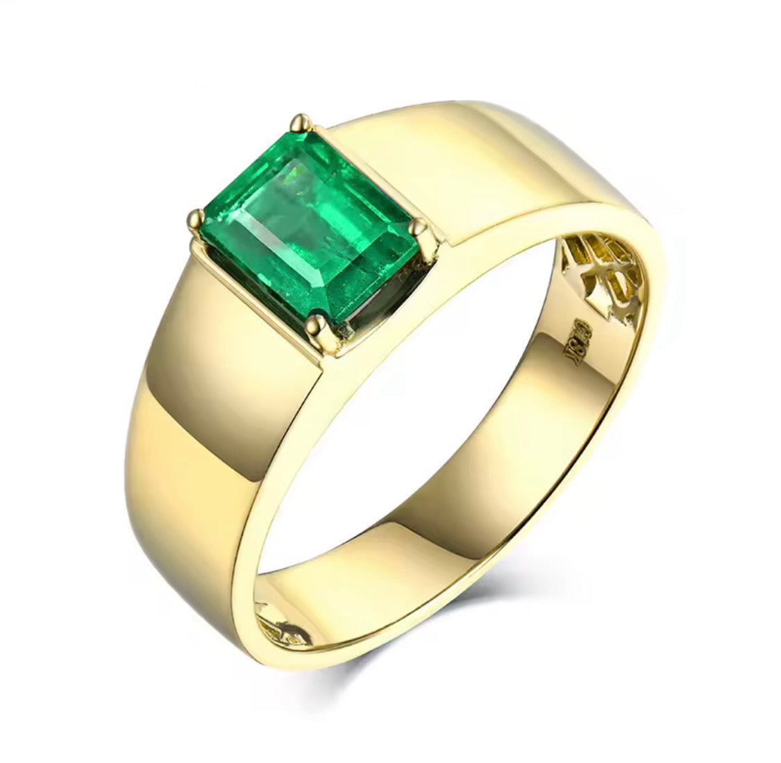 1.39 ct natural emerald unisex ring in solid 14K yellow gold