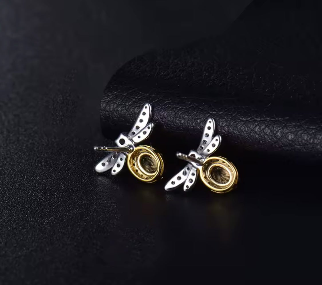 14K White Gold 0.52 ct Yellow Sapphire Earrings with Diamond