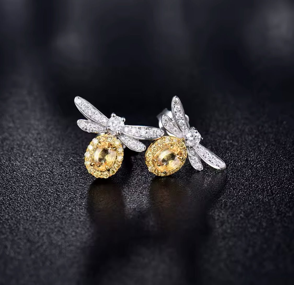 14K White Gold 0.52 ct Yellow Sapphire Earrings with Diamond