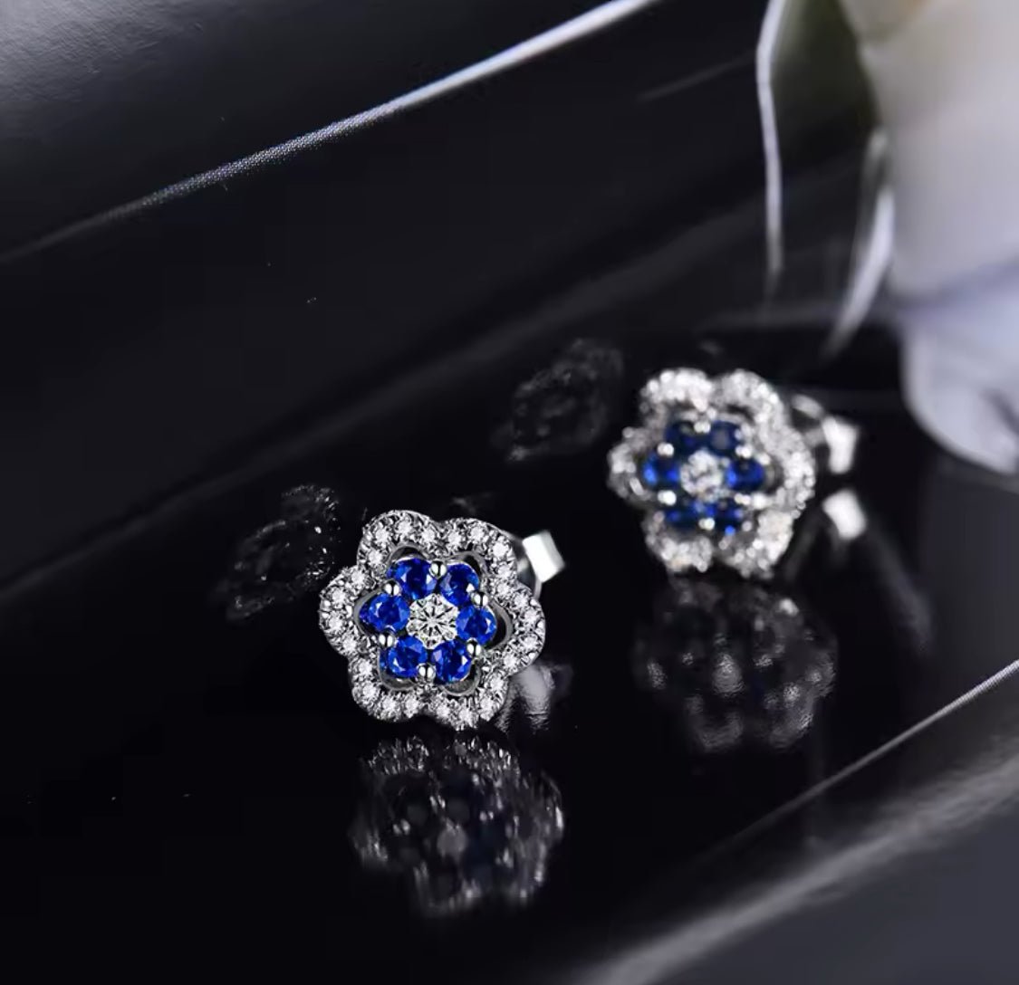 14K White Gold 0.60 ct Sapphire Earrings with Diamond