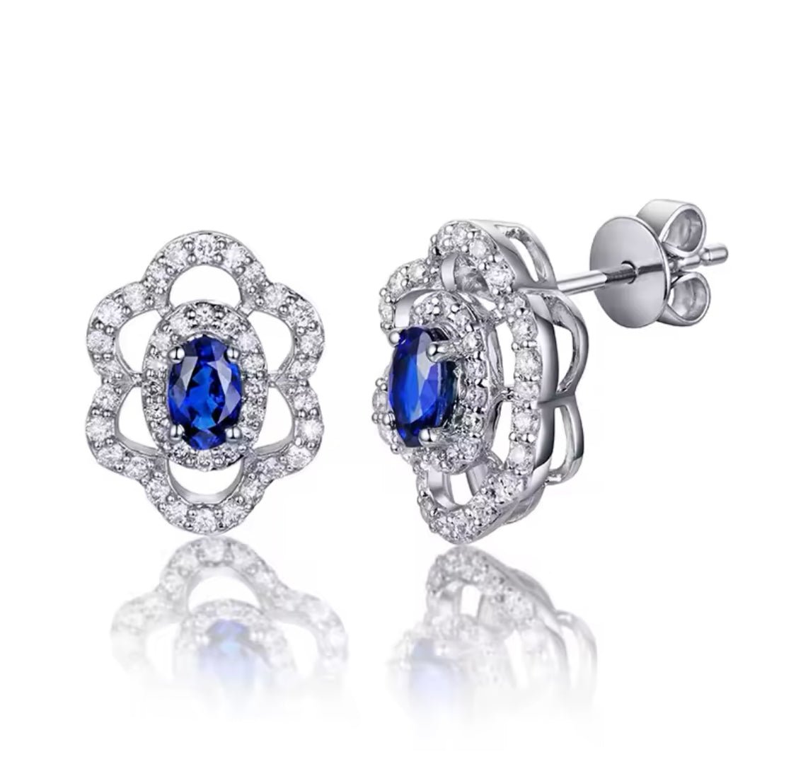 14K White Gold 0.62 ct Sapphire Earrings with Diamond