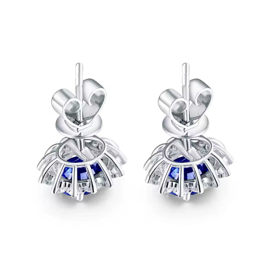14K White Gold 1.70 ct Sapphire Earrings with Diamond