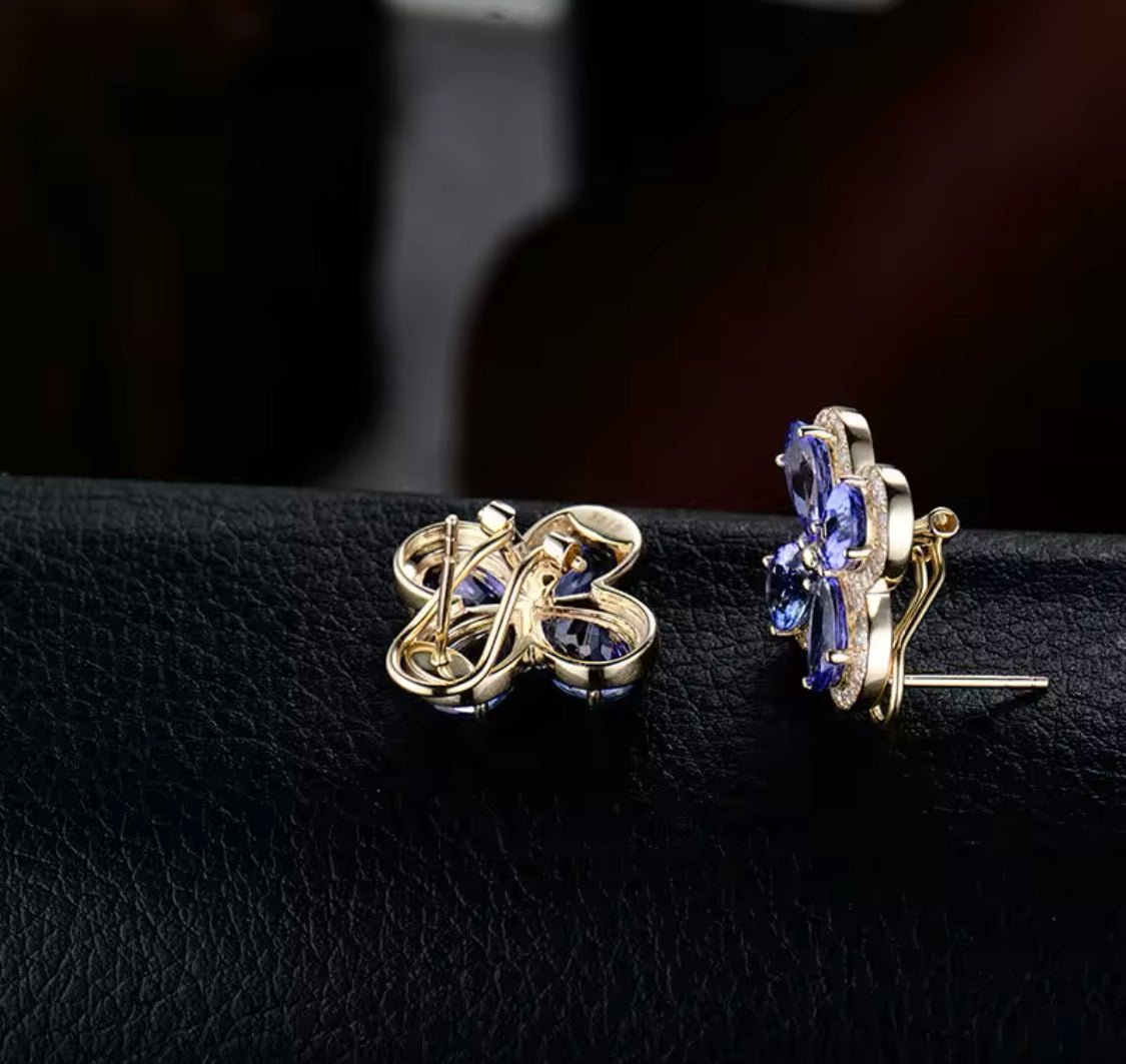 14K Yellow Gold 12.55 ct Tanzanite Earrings with Diamonds
