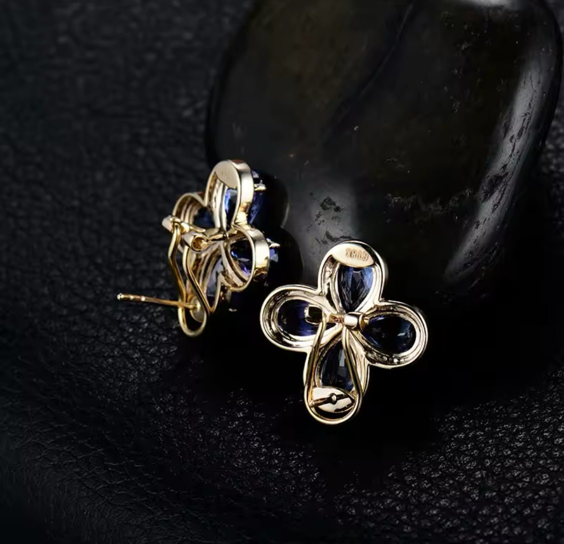 14K Yellow Gold 12.55 ct Tanzanite Earrings with Diamonds