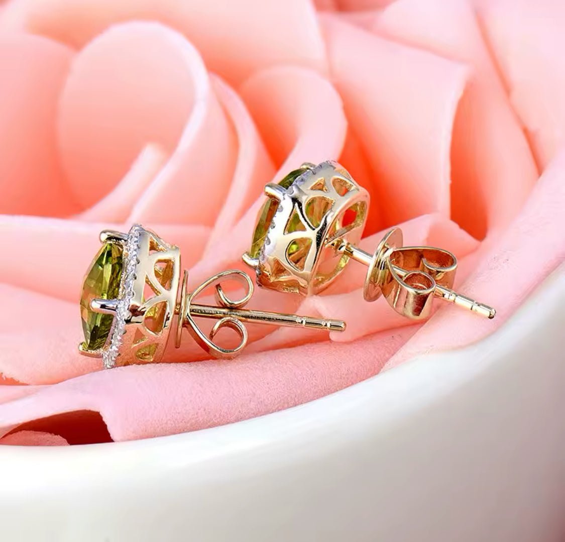14K Yellow Gold 2.36 ct Peridot Earrings with Diamonds