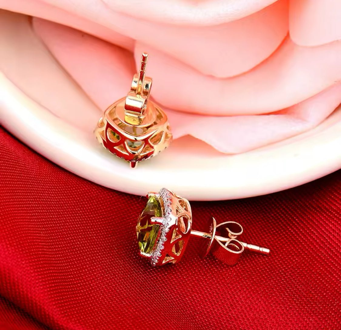 14K Yellow Gold 2.36 ct Peridot Earrings with Diamonds