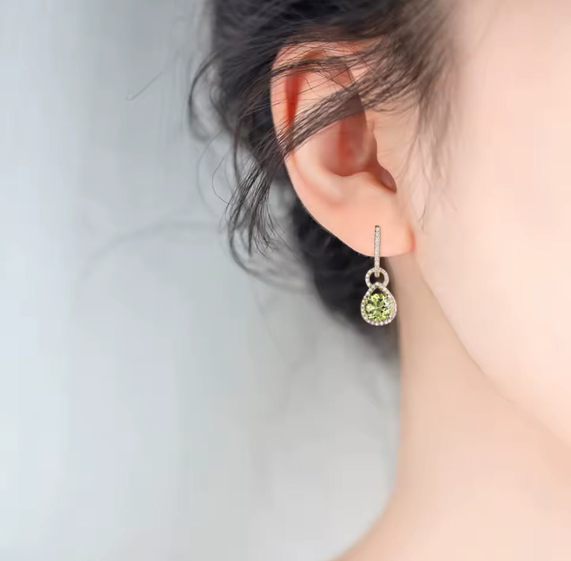 14K Yellow Gold 3.10 ct Peridot Earrings with Diamonds