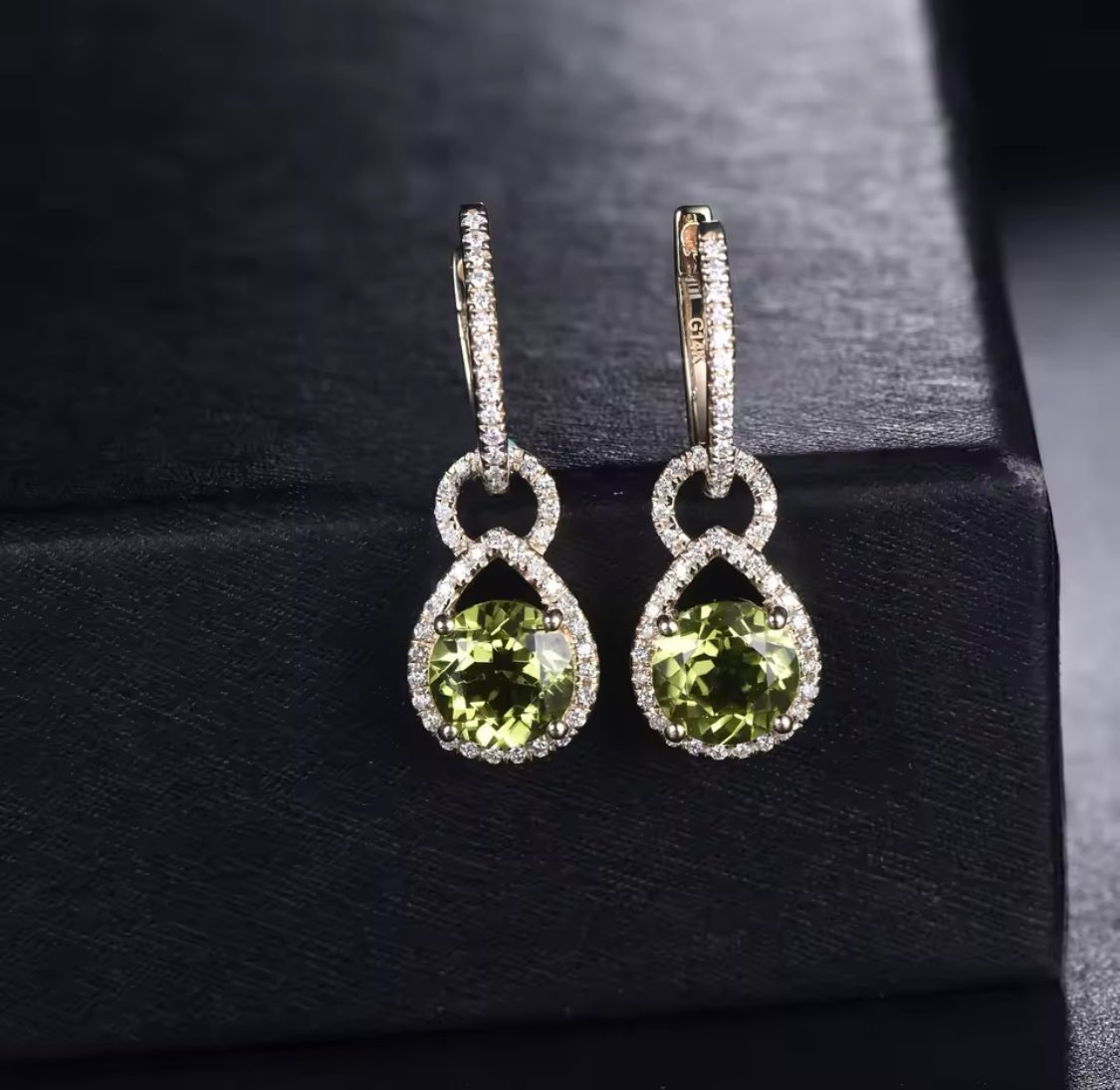 14K Yellow Gold 3.10 ct Peridot Earrings with Diamonds