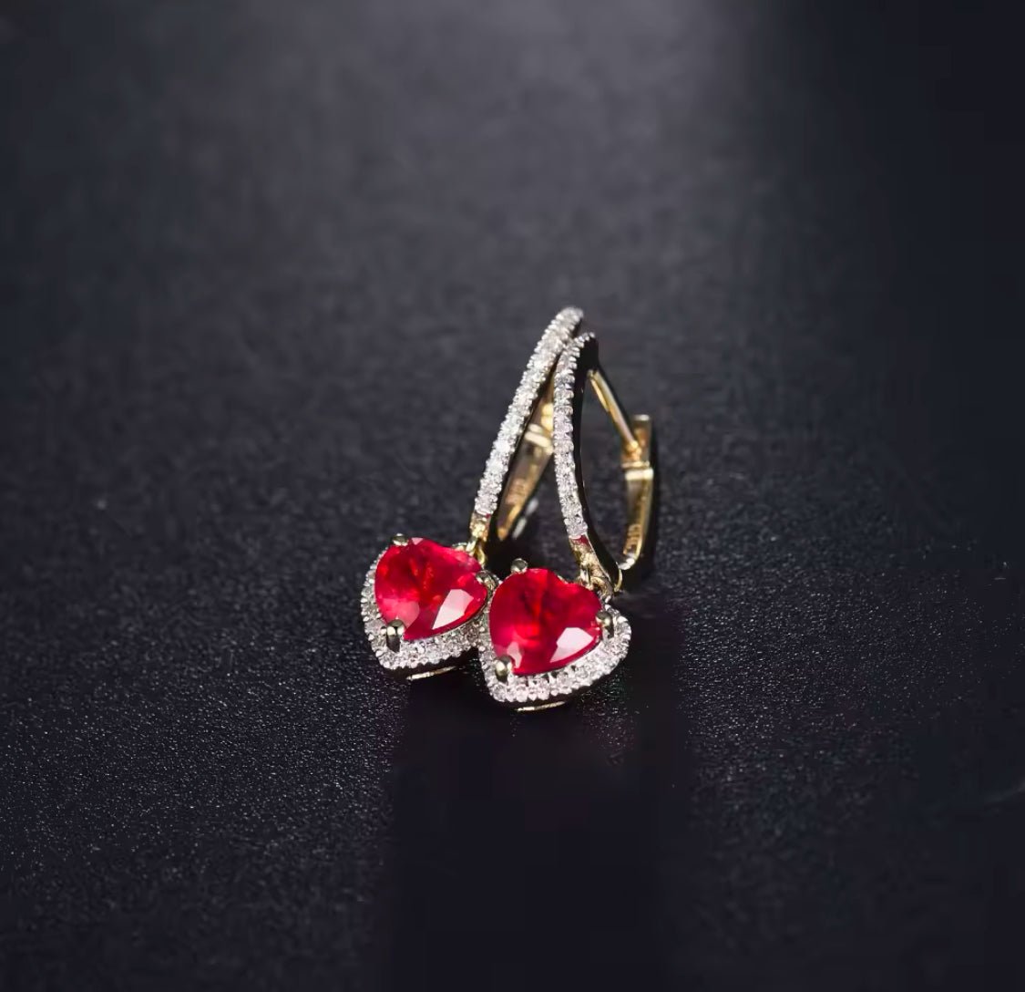 14K Yellow Gold 3.88 ct Pink Ruby Earrings with Natural Diamonds