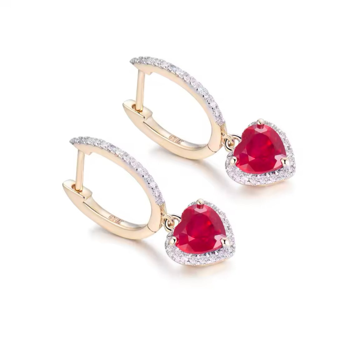 14K Yellow Gold 3.88 ct Pink Ruby Earrings with Natural Diamonds