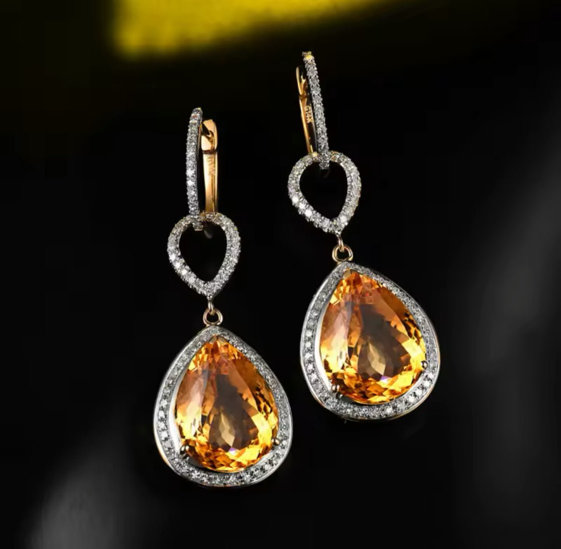 14Kt Gold Diamond 11.50 ct Citrine Earrings