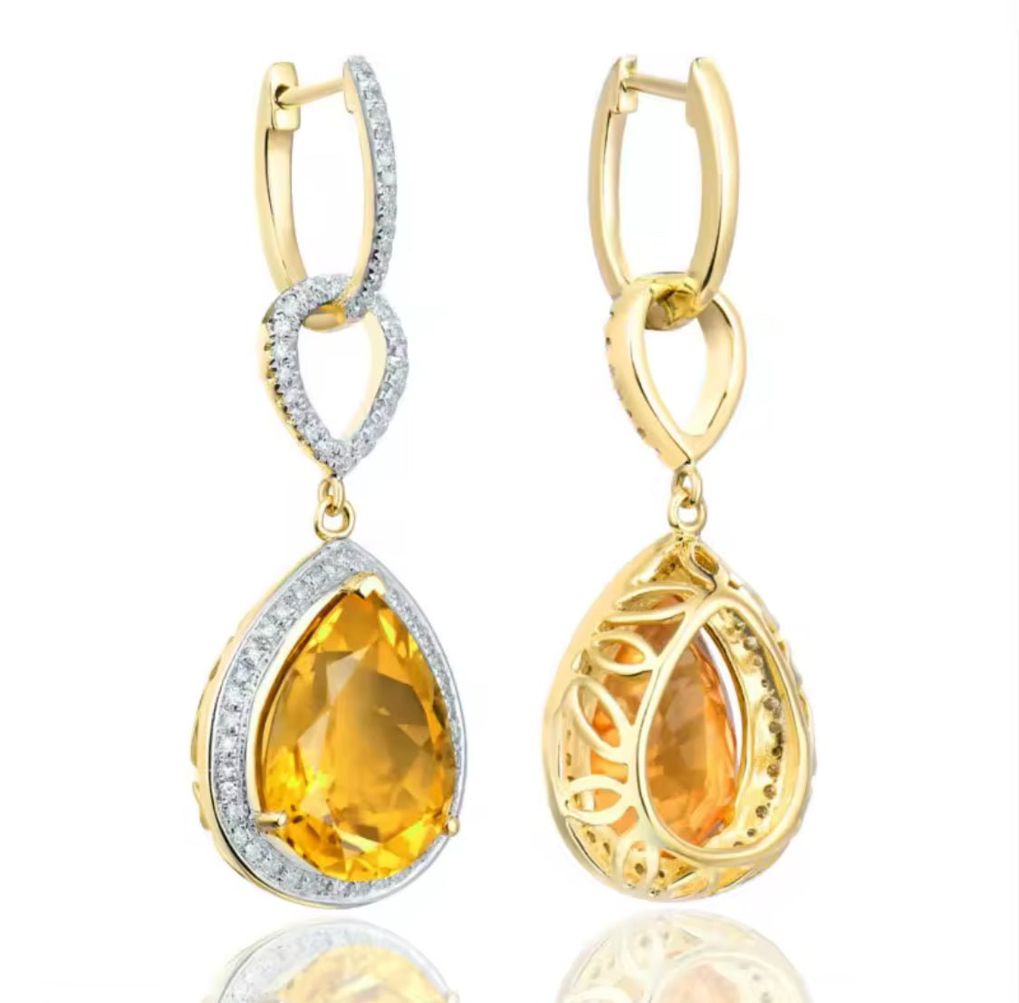 14Kt Gold Diamond 11.50 ct Citrine Earrings