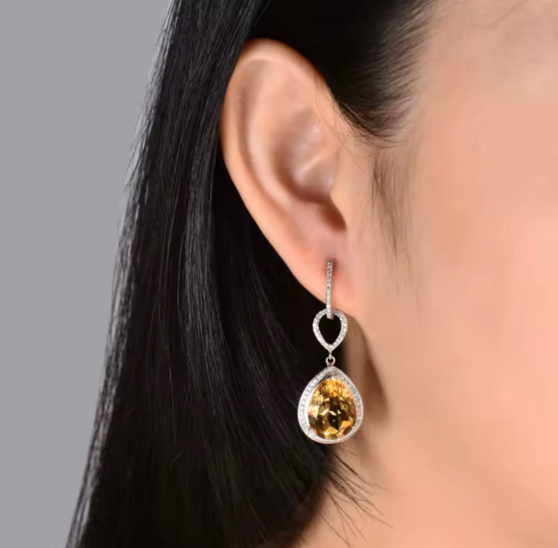 14Kt Gold Diamond 11.50 ct Citrine Earrings