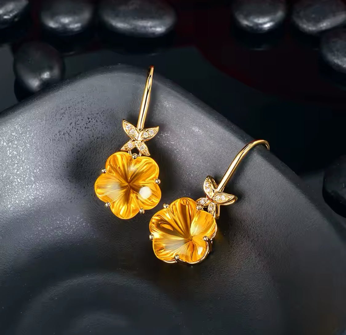 14Kt Gold Diamond 15.81 ct Citrine Earrings
