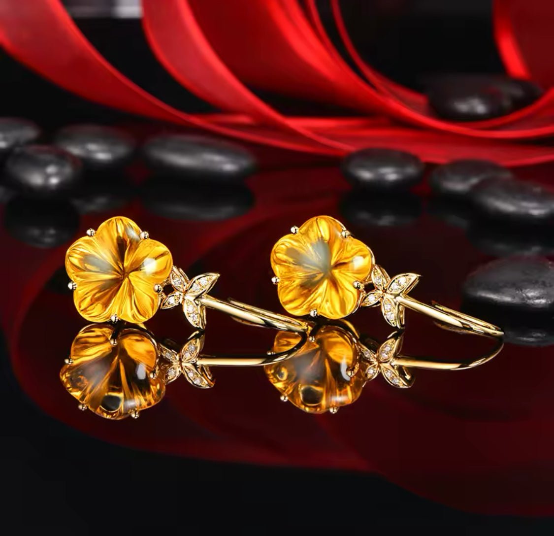 14Kt Gold Diamond 15.81 ct Citrine Earrings