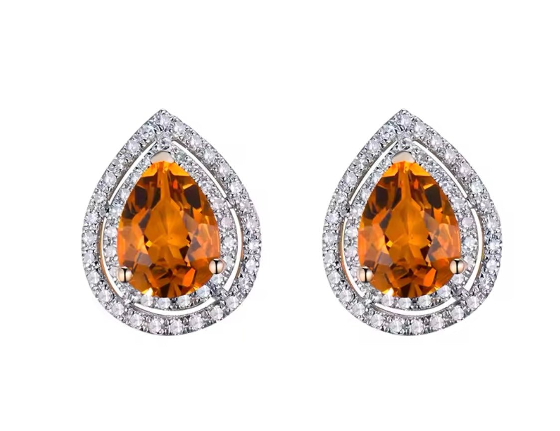 14Kt Gold Diamond 1.95 ct Citrine Earrings