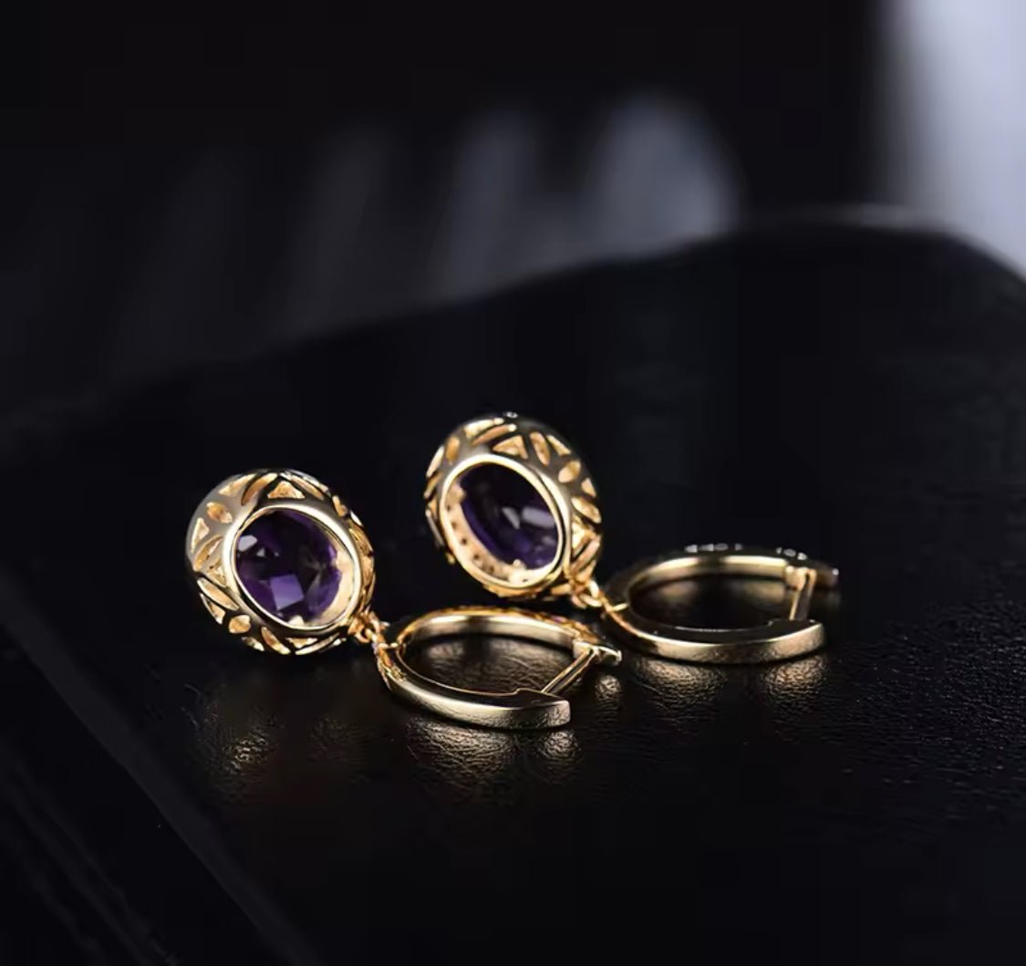 14Kt Gold Diamond 3.35 ct Amethyst Earrings