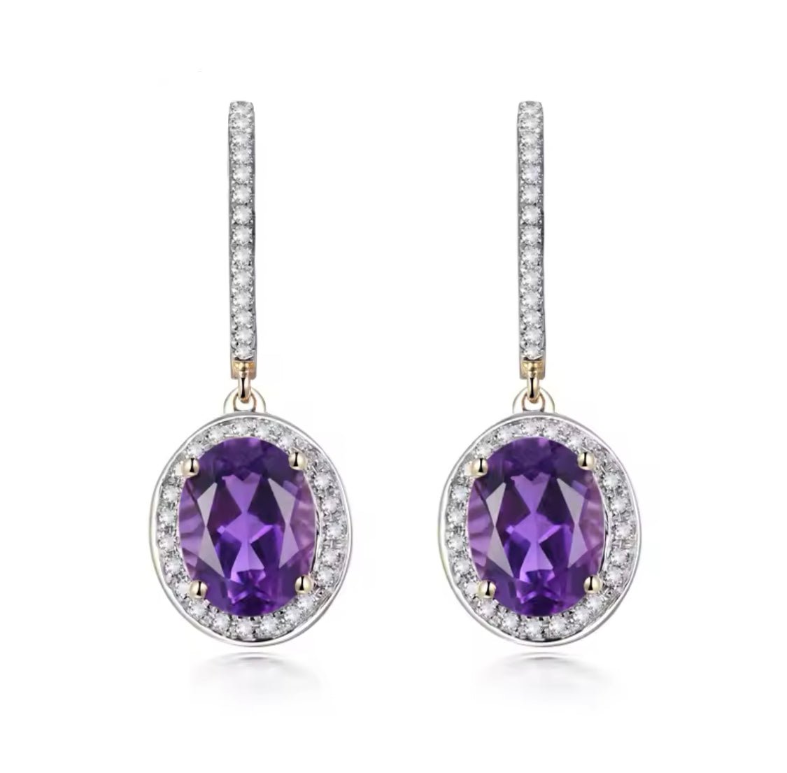 14Kt Gold Diamond 3.35 ct Amethyst Earrings
