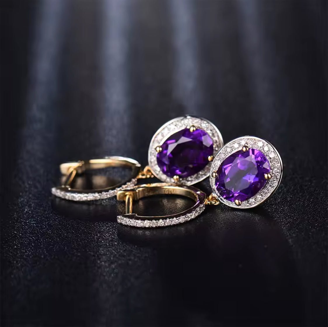 14Kt Gold Diamond 3.35 ct Amethyst Earrings