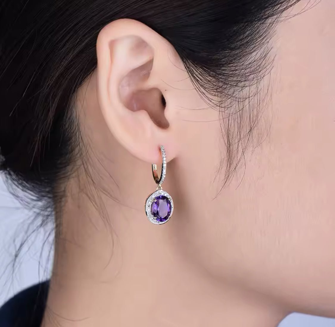 14Kt Gold Diamond 3.35 ct Amethyst Earrings