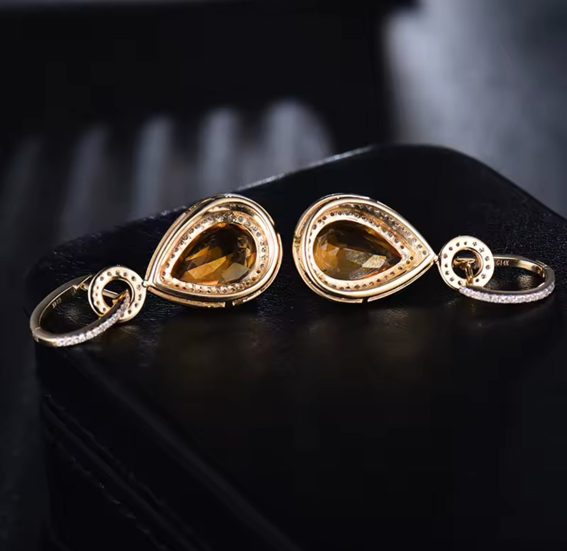 14Kt Gold Diamond 8.15 ct Citrine Earrings