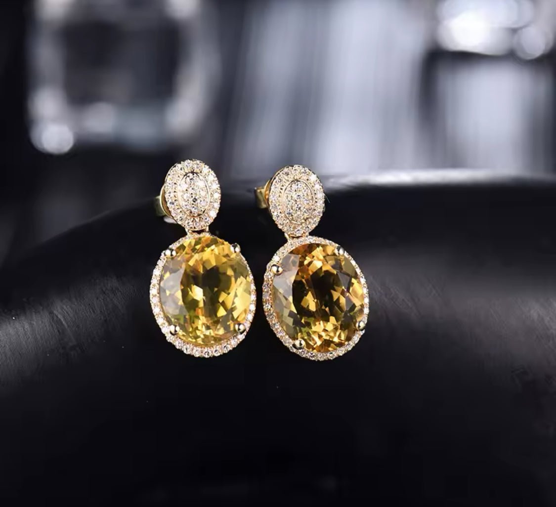 14Kt Gold Diamond 8.99 ct Citrine Earrings