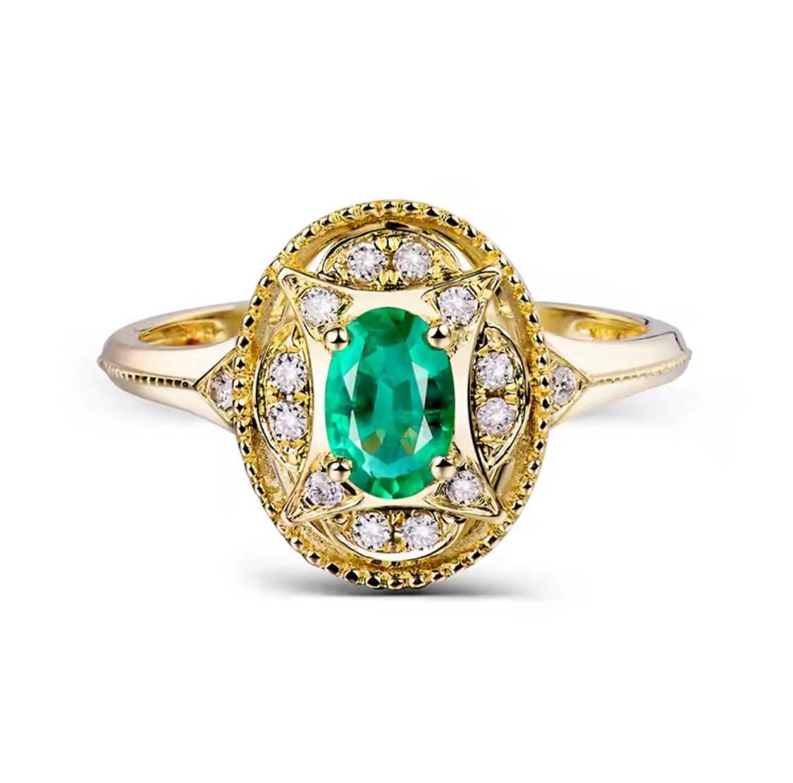 14Kt Gold Natural Diamond & 0.52 ct Emerald Ring