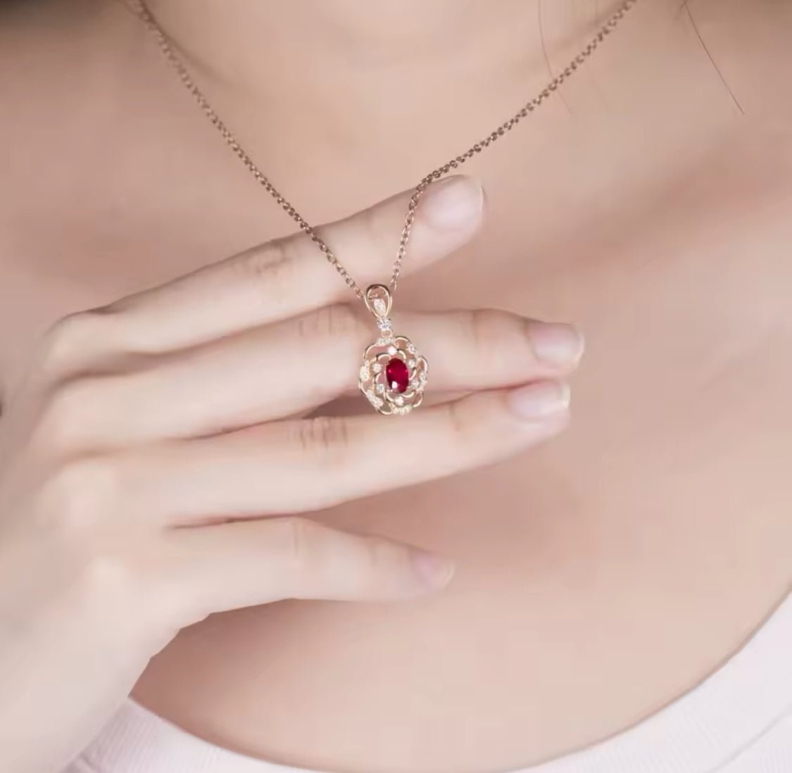 14Kt Rose Gold 0.52 ct Ruby Pendant with Diamonds