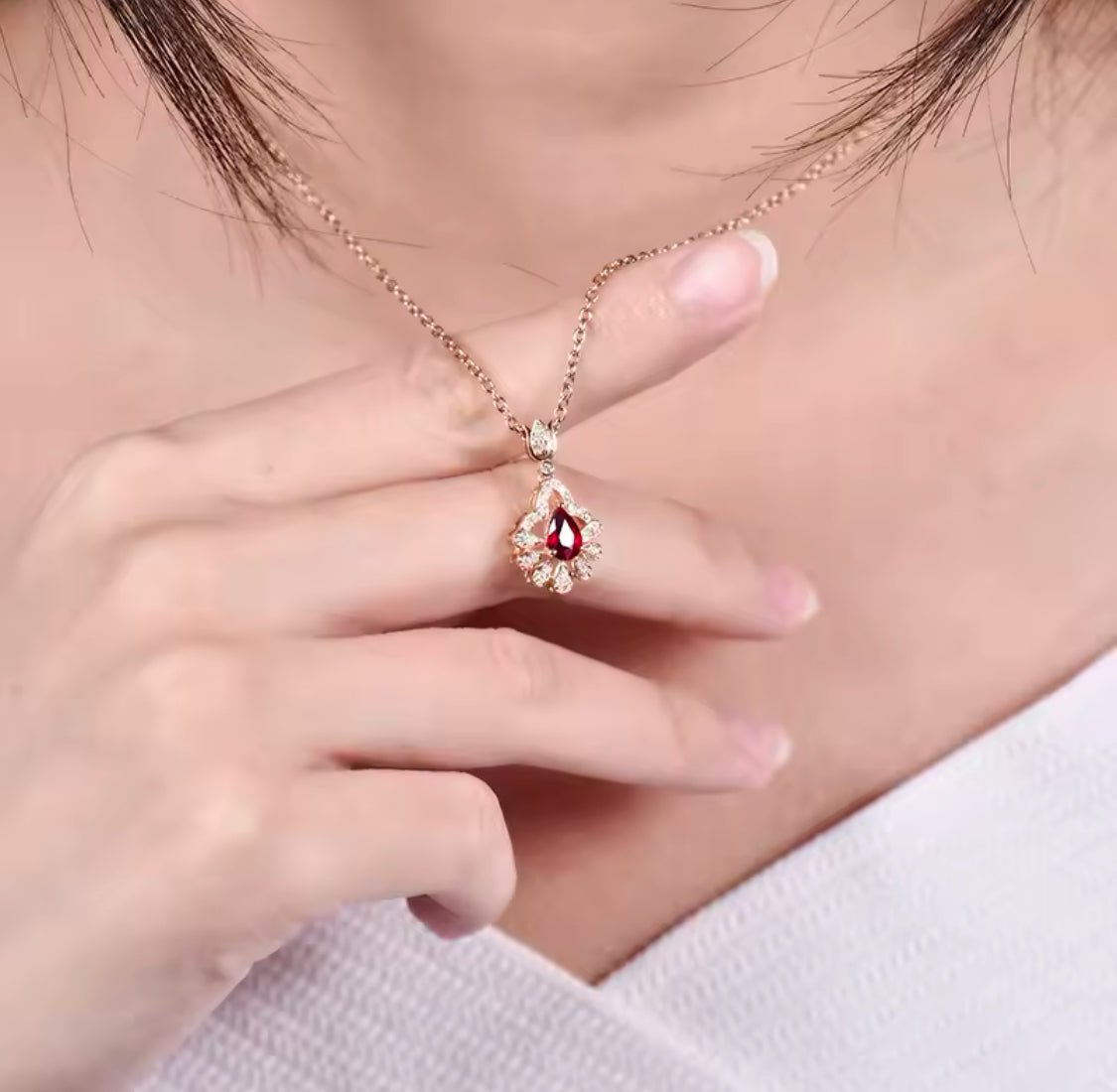 14Kt Rose Gold 0.56 ct Ruby Pendant with Diamonds