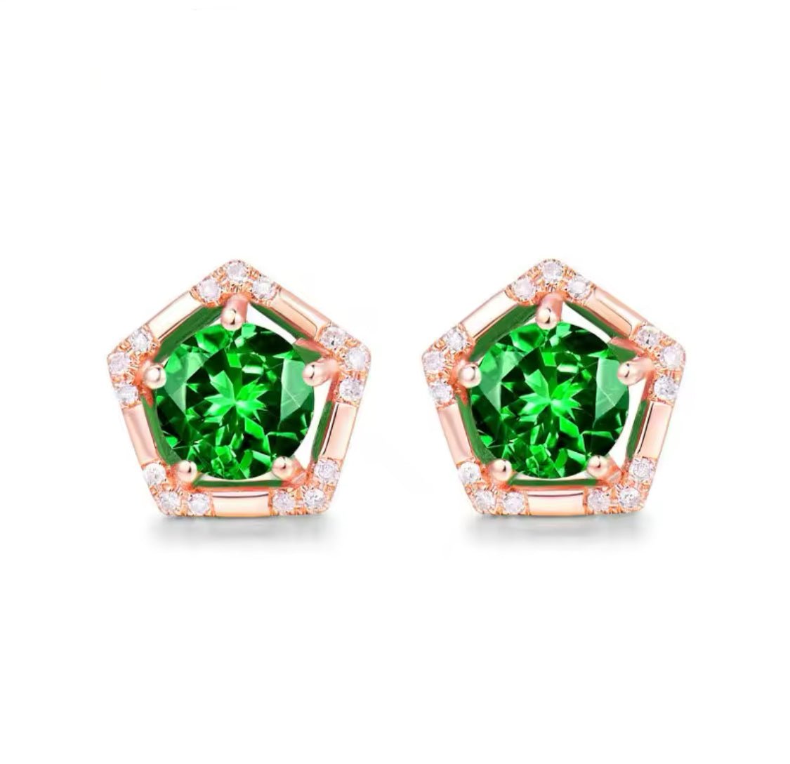 14Kt Rose - Gold 1.60 ct Tsavorite Earrings with Diamonds