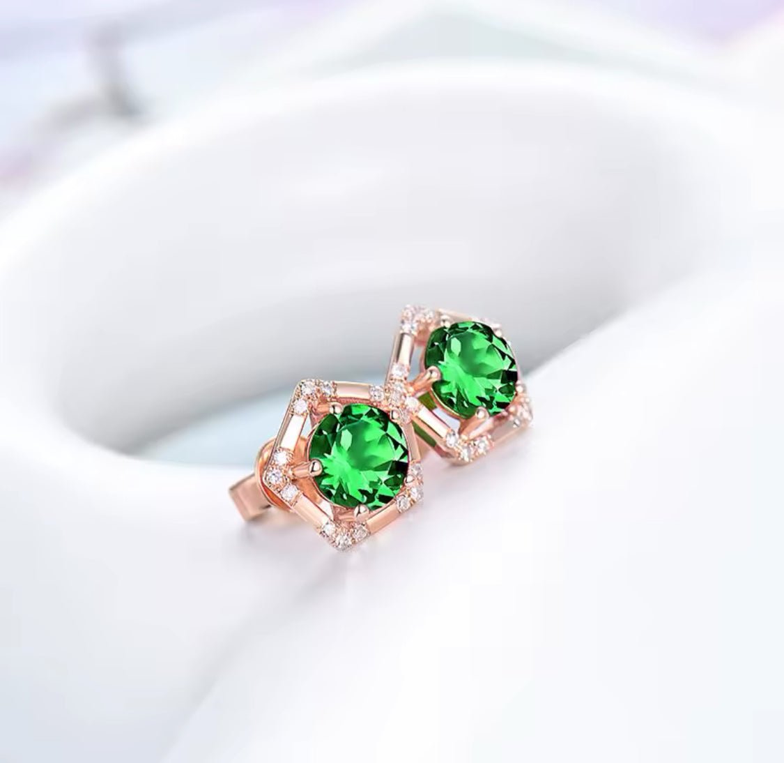 14Kt Rose - Gold 1.60 ct Tsavorite Earrings with Diamonds