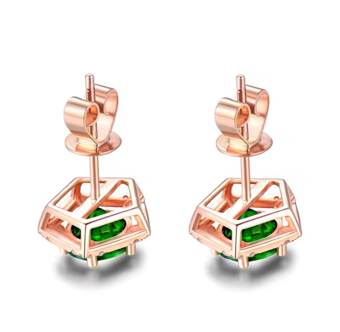 14Kt Rose - Gold 1.60 ct Tsavorite Earrings with Diamonds