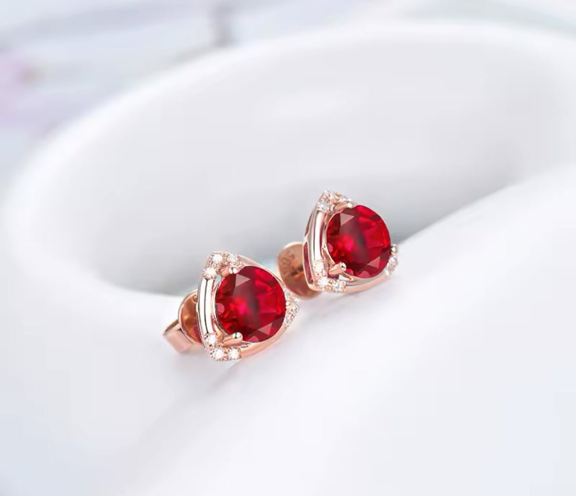 14kt Rose Gold 2.35 ct Ruby Earrings with Diamonds