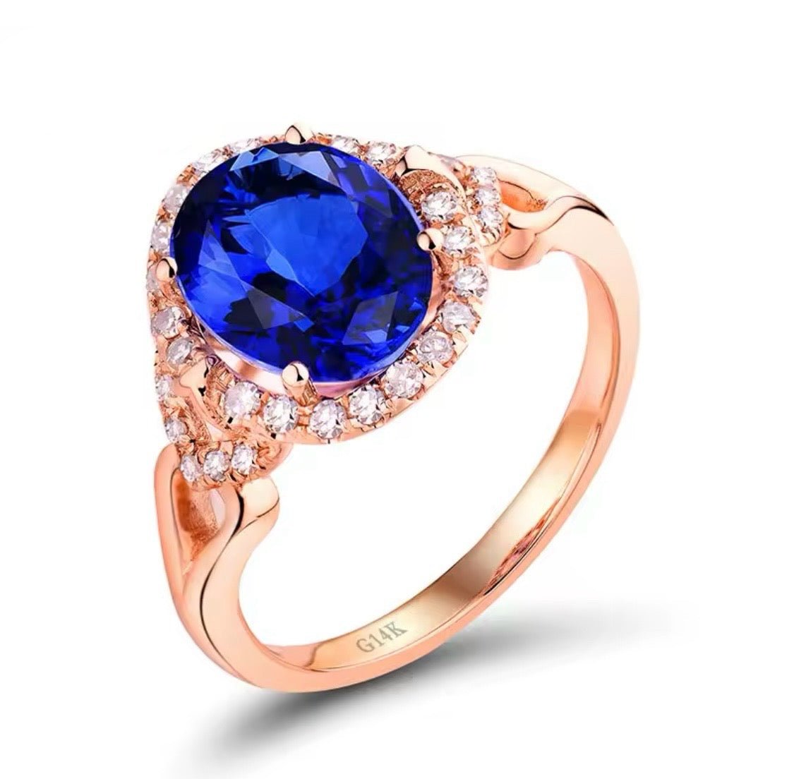 14Kt Rose Gold 2.81 ct Tanzanite Ring with Diamonds