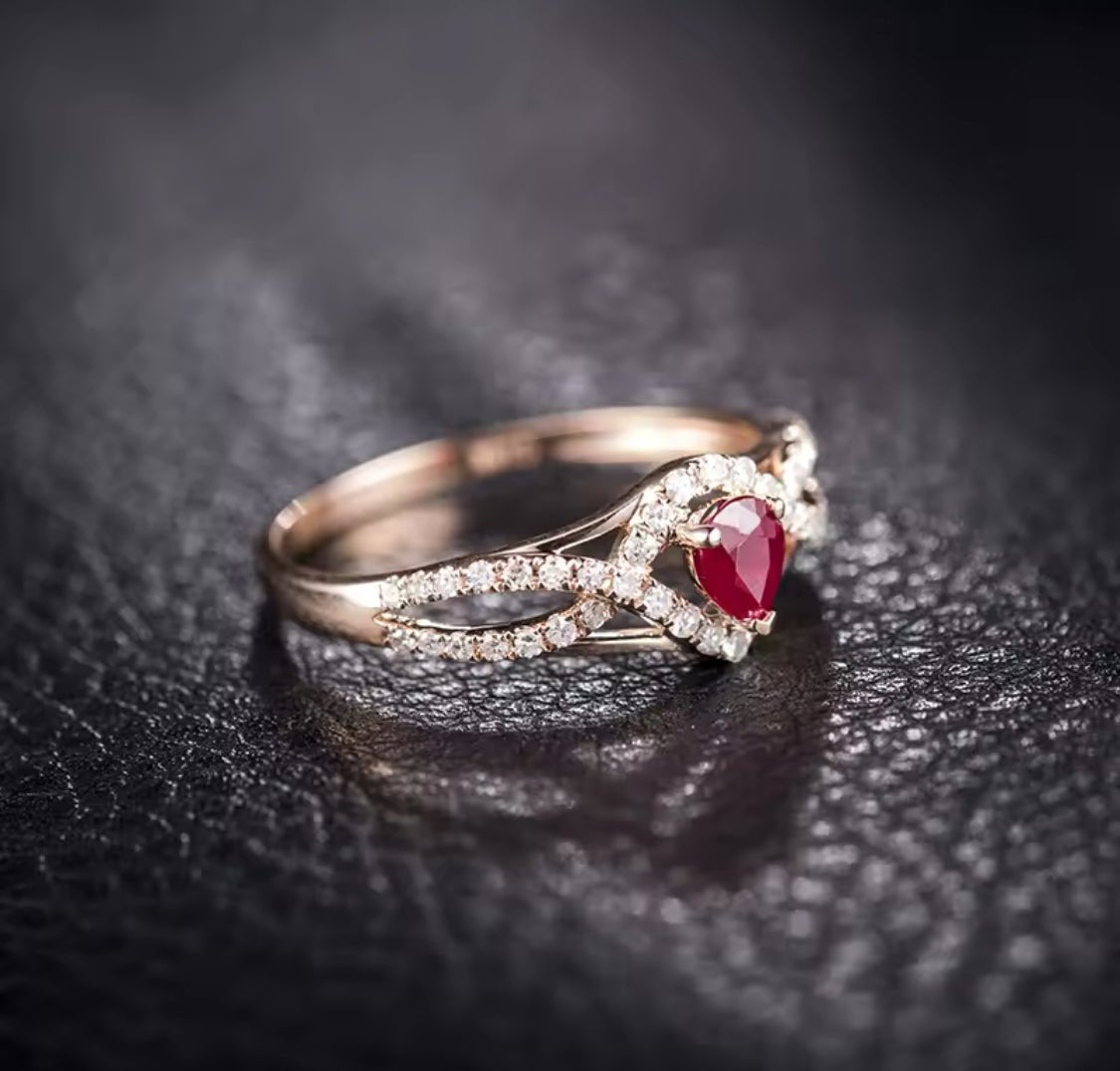 14Kt Rose Gold Diamond & 0.31 ct Ruby Ring