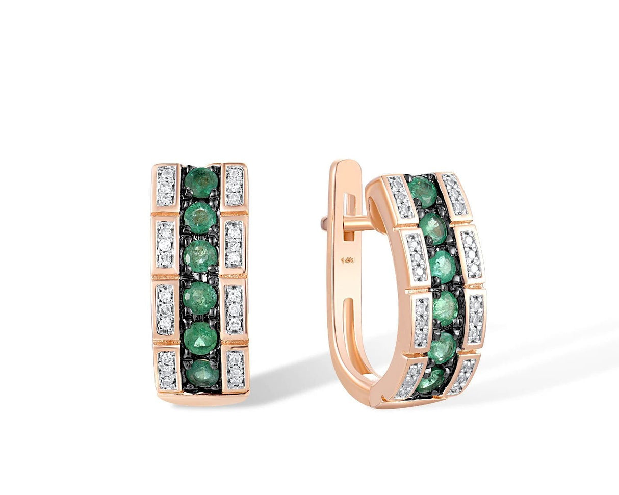 14Kt Rose Gold Diamond 0.57 ct Emerald Earrings