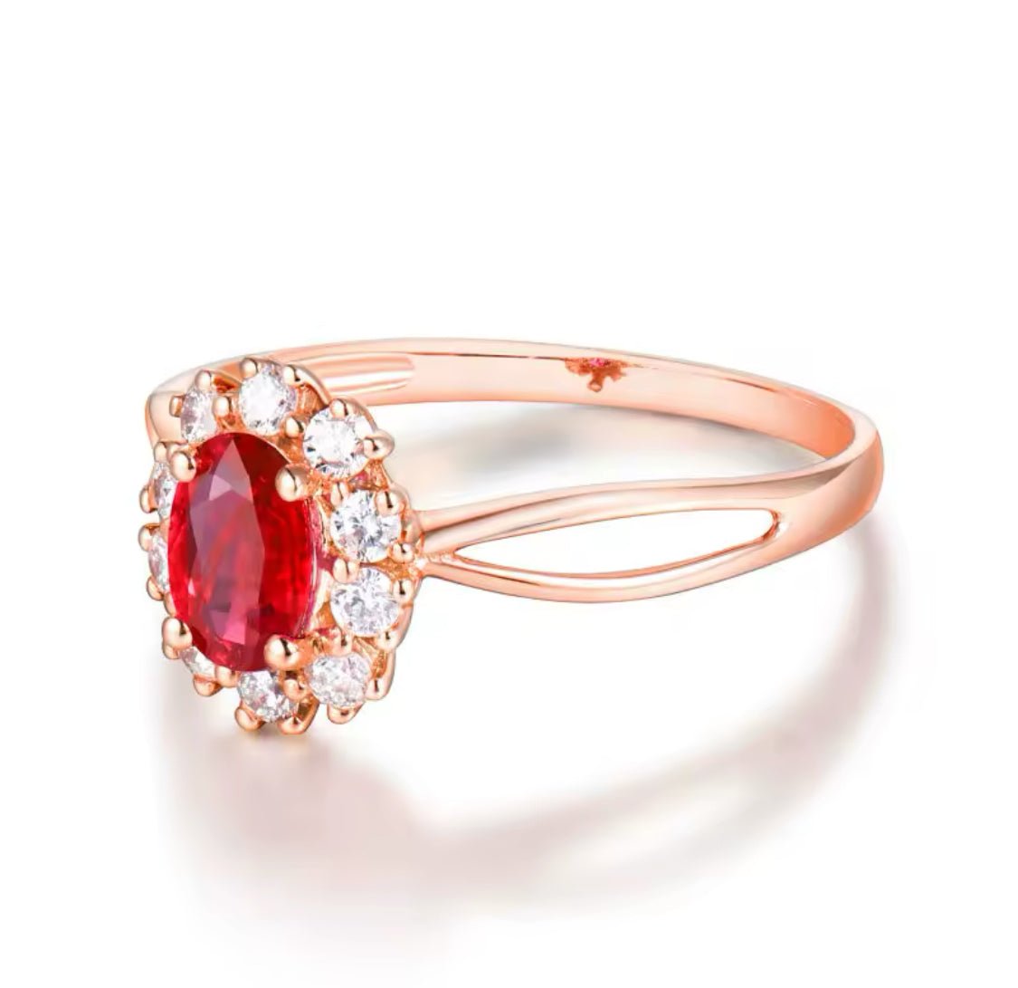 14Kt Rose Gold Diamond & 0.639 ct Ruby Ring