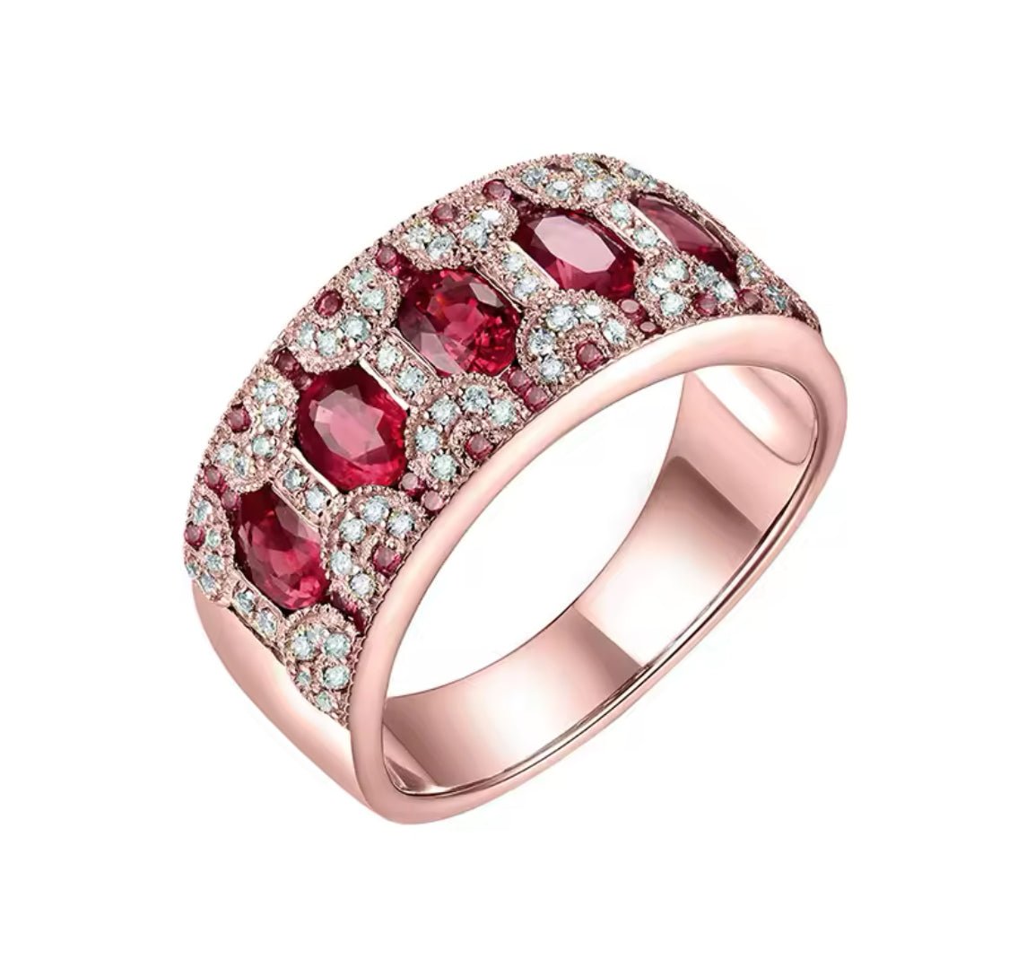 14Kt Rose Gold Diamond & 2.08 ct Ruby Ring (Unisex)