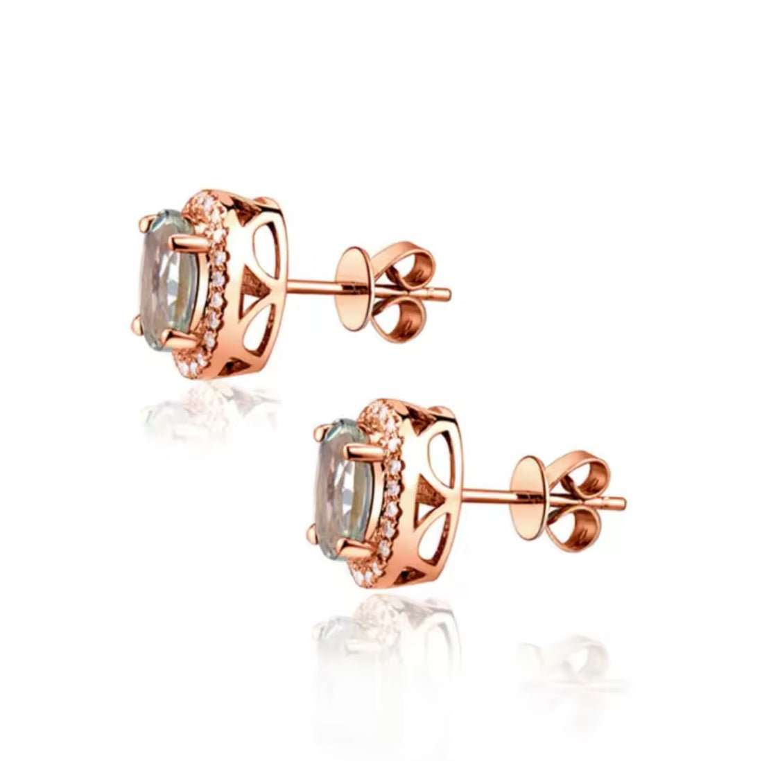 14Kt Rose - Gold Diamond 2.40 ct Green Amethyst Earrings