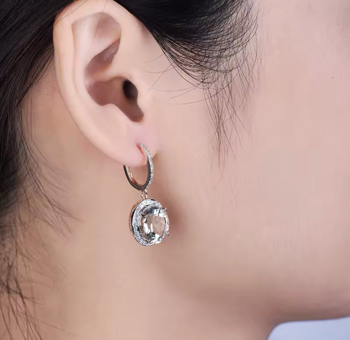 14Kt Rose - Gold Diamond 6.80 ct Green Amethyst Earrings