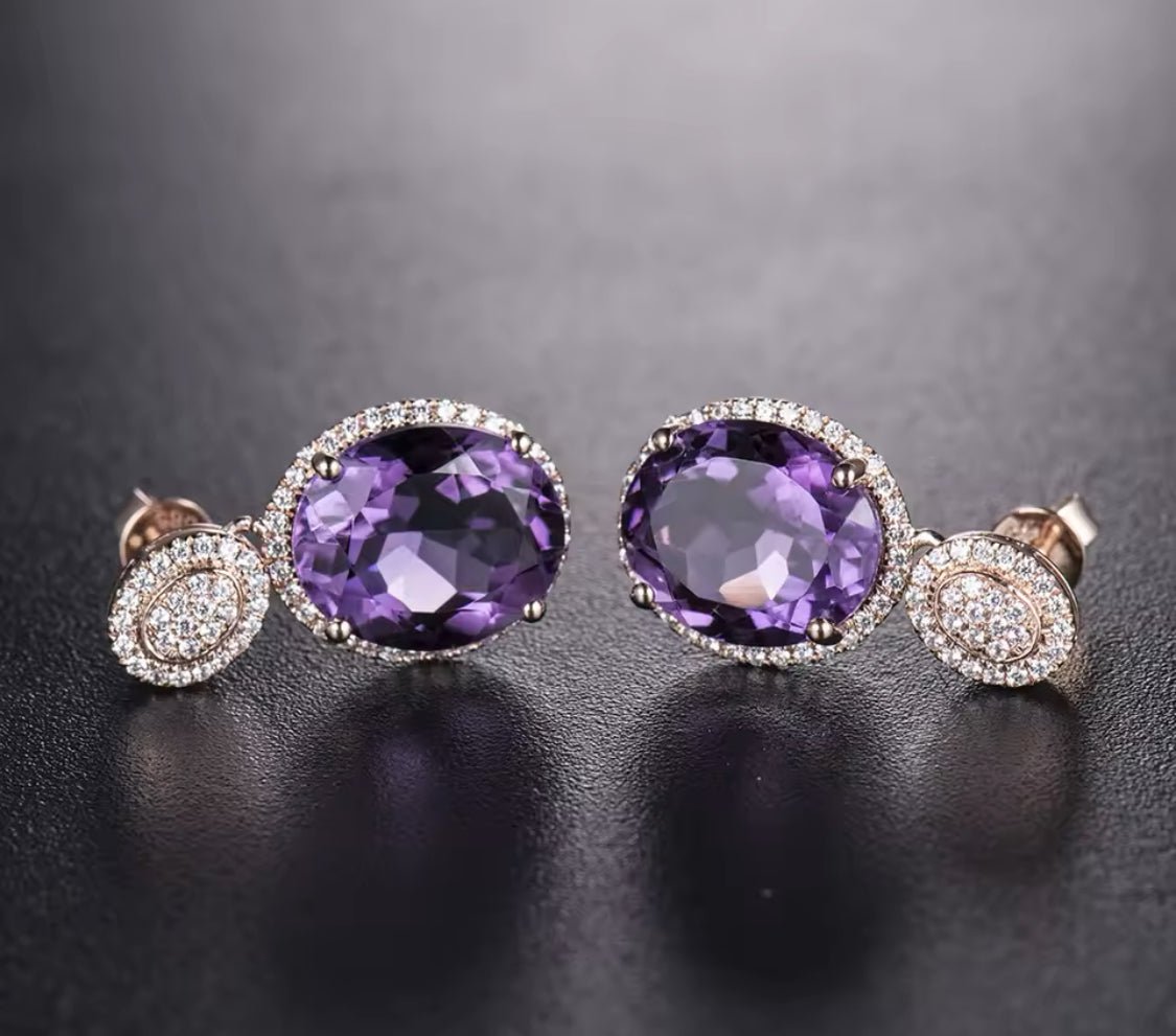 14Kt Rose - Gold Diamond 9.06 ct Amethyst Earrings