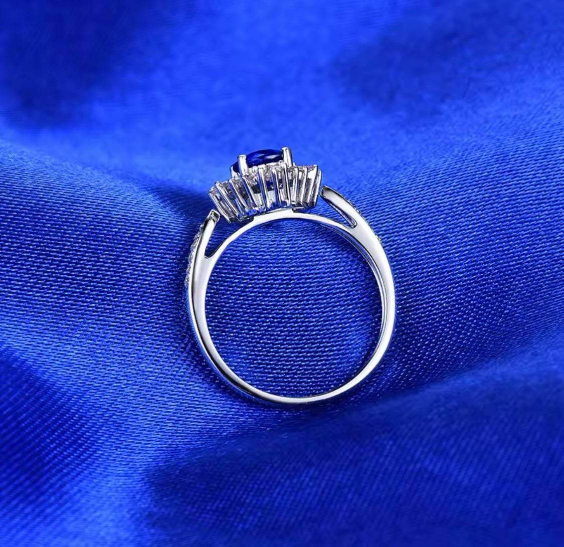 14Kt White Gold 1.00 ct Sapphire Ring / Pendant with Natural Diamonds