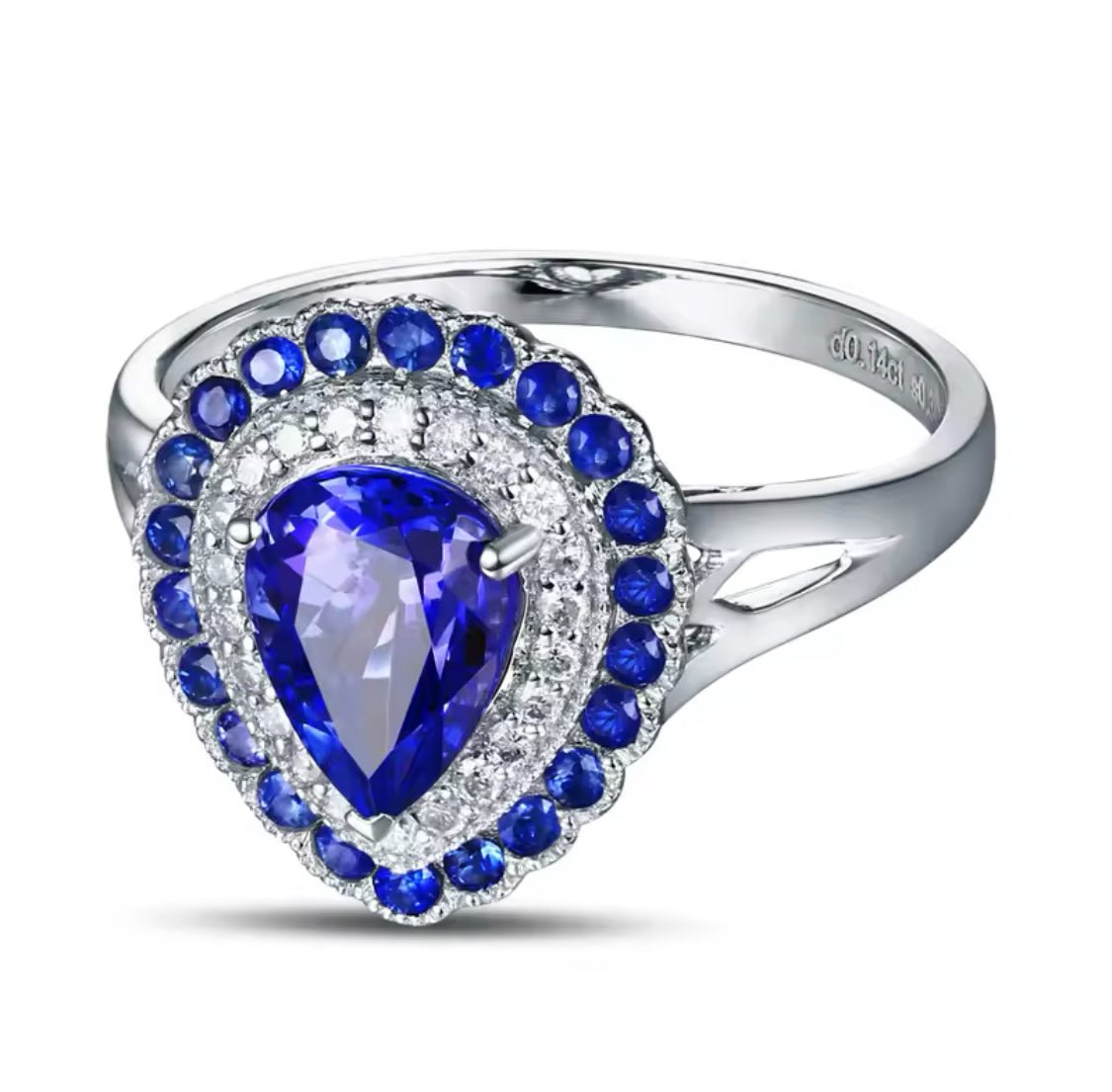 14Kt White Gold 1.03 ct Tanzanite Ring with Diamonds (Unisex)