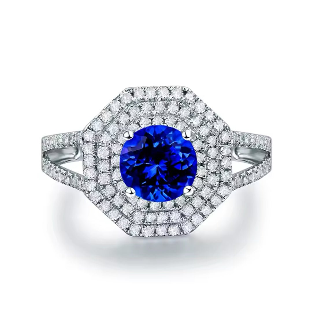 14Kt White Gold 2.35ct Tanzanite Ring with Diamonds (Unisex)